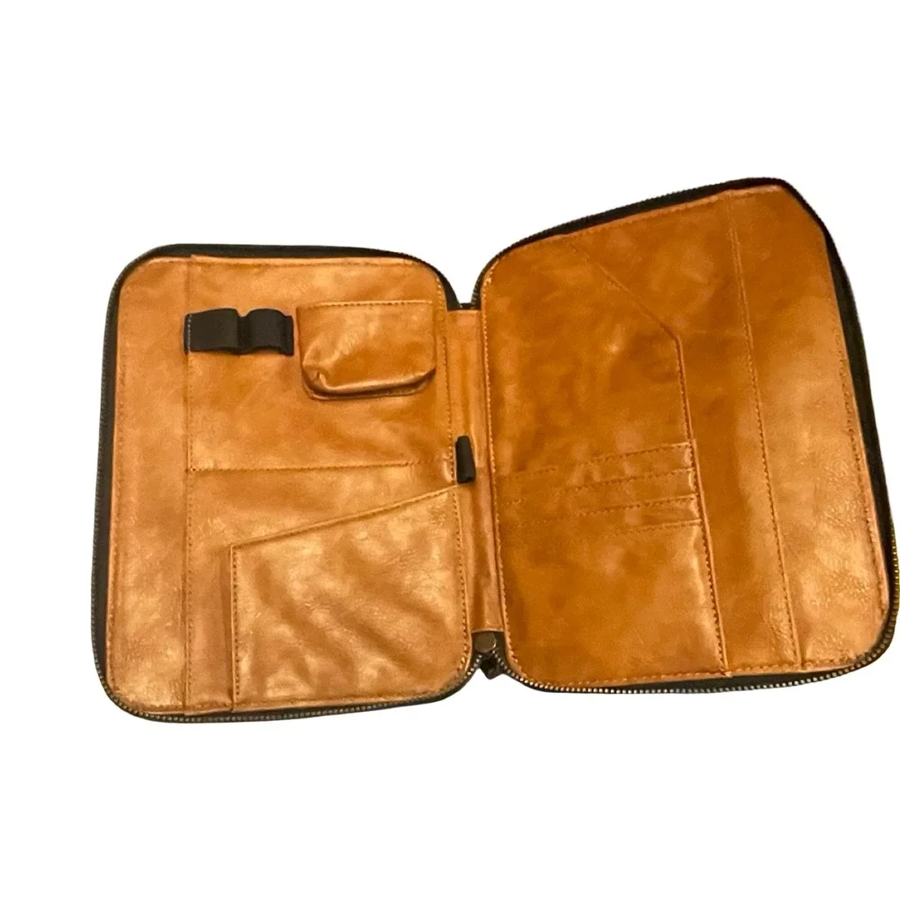 Fossil Metallic Bronze Leather‎ Zip Around Tech Travel Organizer Portfolio Case